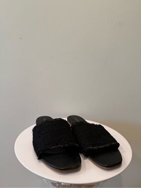 Kaanas Black Woven-strap Slide Sandals